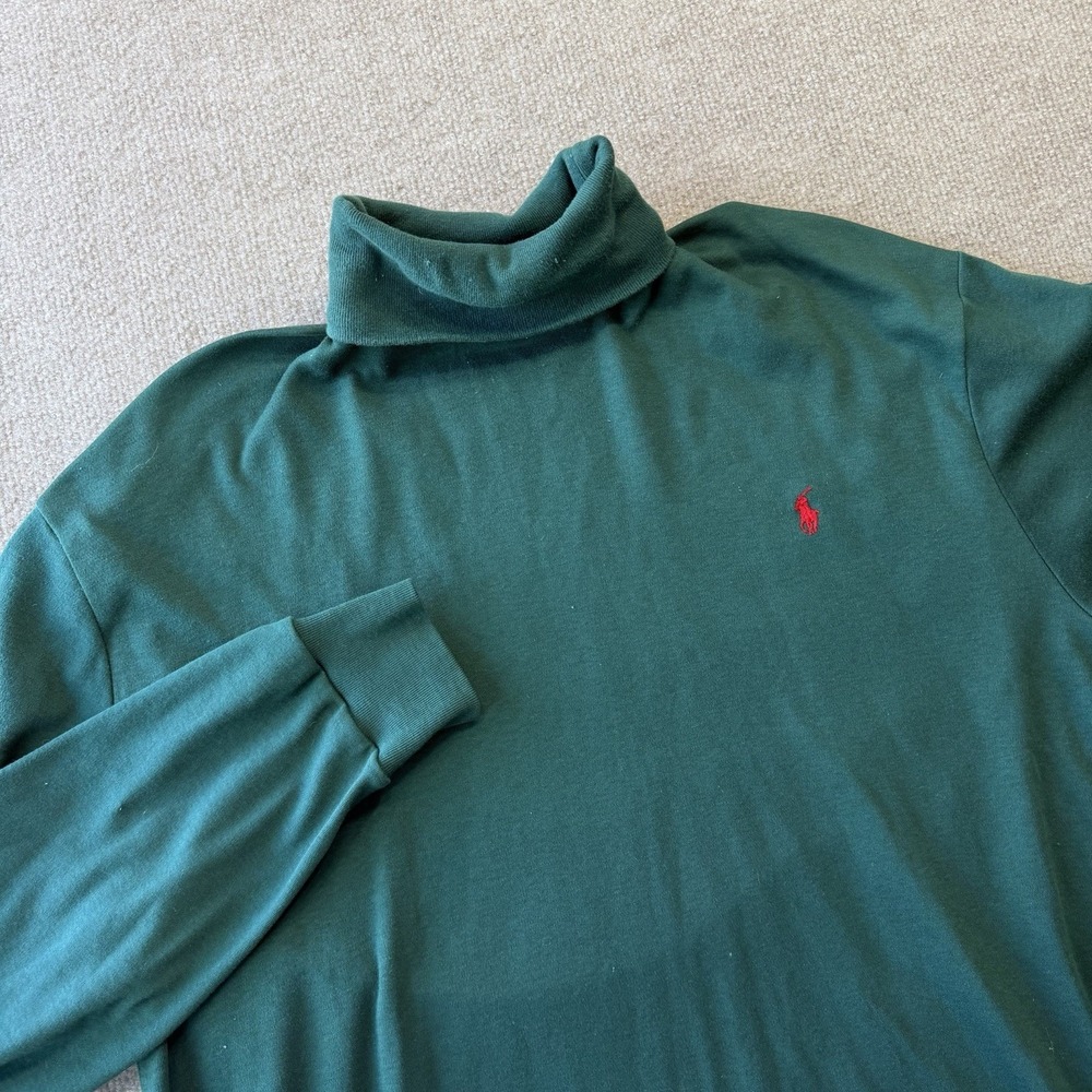Vintage Polo Ralph Lauren Mens Long Sleeve Green Turtleneck Shirt Red Pony SZ L